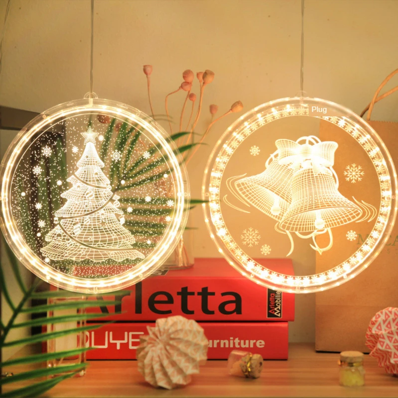Kalėdų Žiburiai Naktį LED Šviesos Kabinti Pasakų Žibintai Turas 3D Kalėdų Senelis Lempa Su Siurbimo Durų Lango Atostogų Apdaila