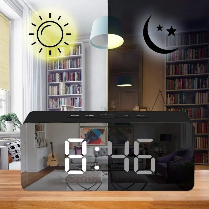LED Kūrybos Veidrodis, Žadintuvas, Skaitmeninis Atidėti Stalo Laikrodis Pabusti Šviesos Elektroninių Didelių Laiko, Temperatūros Ekranas Namo Laikrodis