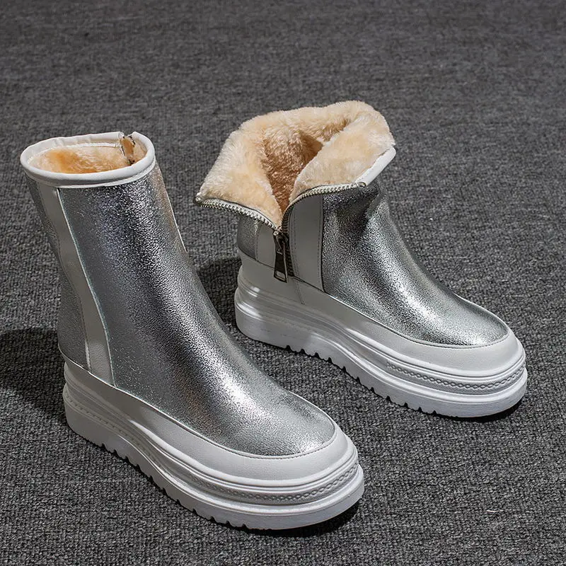 Žiemos 2020 seksualus ponios sidabro vidurio blauzdos batai mergaitėms platforma moterys sniego batai bling klasikinis Mujer Bateliai