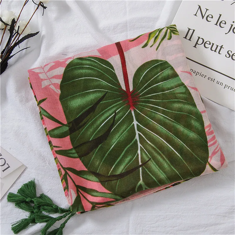 VISROVER atogrąžų spausdinti šalikas boho etninės šalikai vasaros paplūdimio duslintuvo žali lapai, augalų šalikas wowan kawaii lady kokoso medis