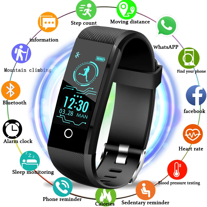 OLED spalvų ekranas, Smart Juosta Kraujo Spaudimas Fitness Tracker Žiūrėti Širdies ritmo Miego Stebėti Smart Sport Watch 