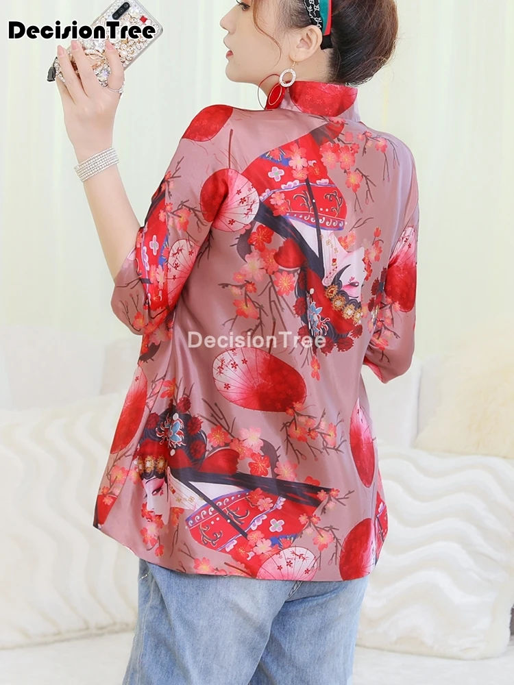 2021 kinijos tradicinės cheongsam palaidinė marškinėliai moterims qipao gėlių spausdinti palaidinė azijos stiliaus elegantiškas satino tango palaidinė
