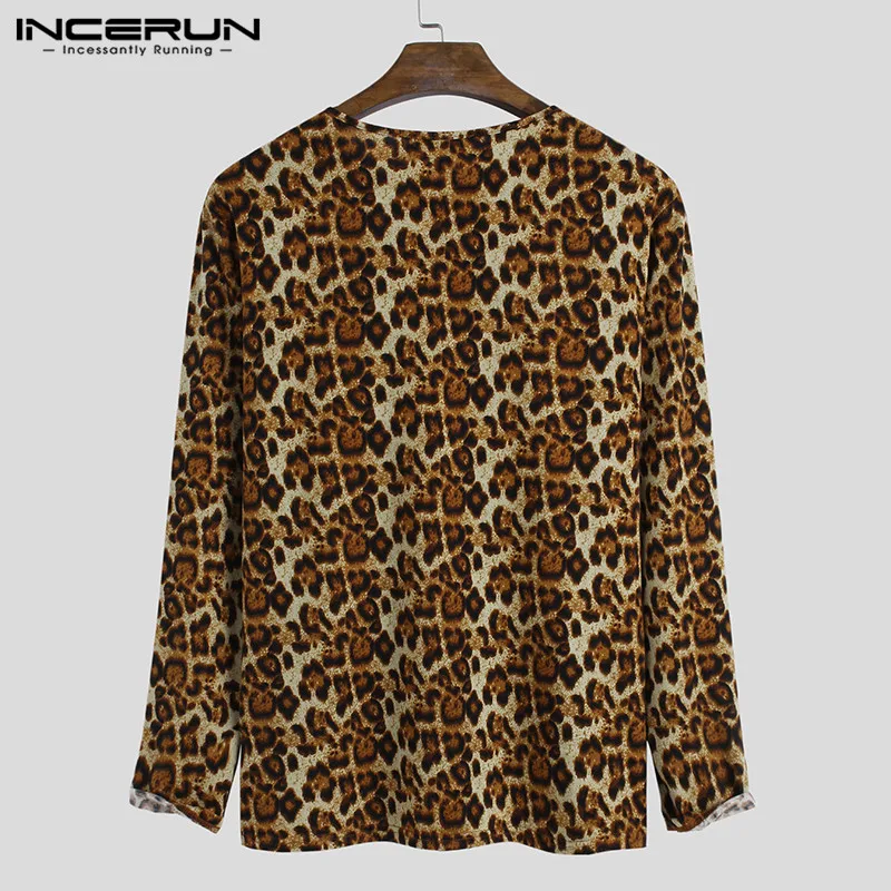 Vyrai Leopardas Spausdinti Marškinėliai ilgomis Rankovėmis Įgulos Kaklo Fitneso Jaukus Atsitiktinis Tee Viršūnes Mados Streetwear Camiseta Masculina INCERUN S-5XL