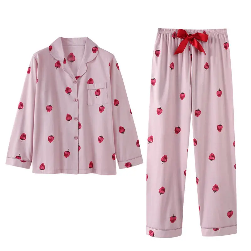 Ilgas kelnes + ilgomis rankovėmis viršūnes pižama rinkiniai medvilnės naktiniai drabužiai didelis stotyse M-XXL animacinių filmų pižamos moterims vasaros sleepwear 2vnt/komplektas
