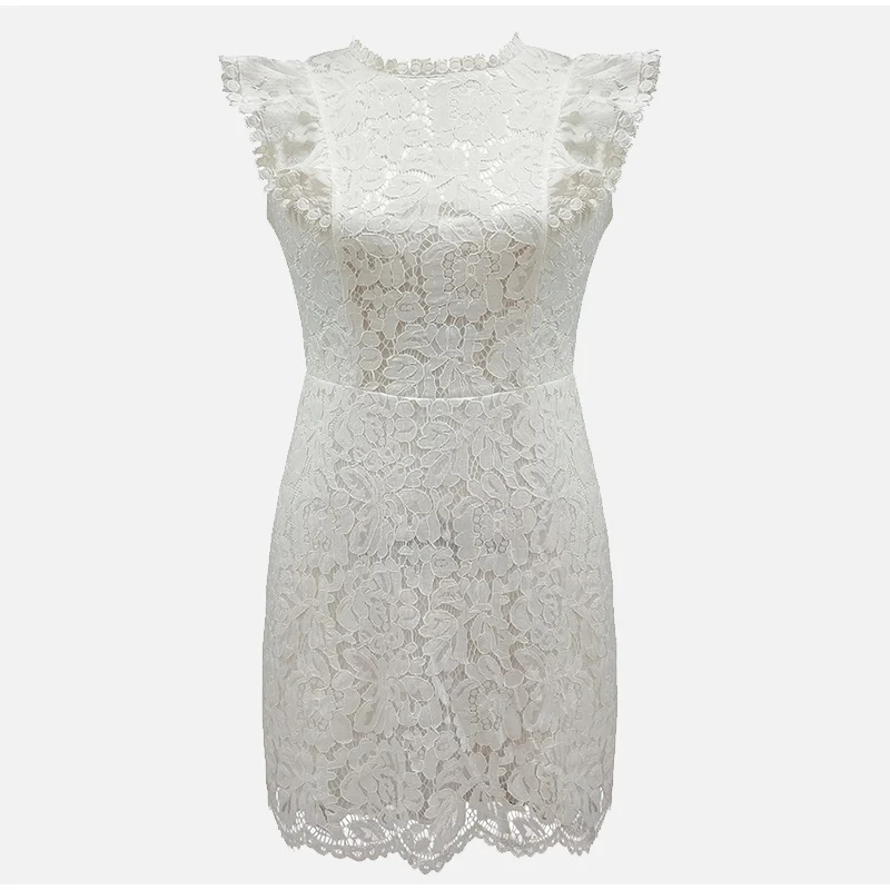 Vakare Šalies Suknelės Moterims Balta Suknelė 2021 Elegantiškas Tvarstis Rankovių Raukiniai Gėlių Derliaus Seksualus Tuščiaviduriai Nėrinių Mini Suknelės