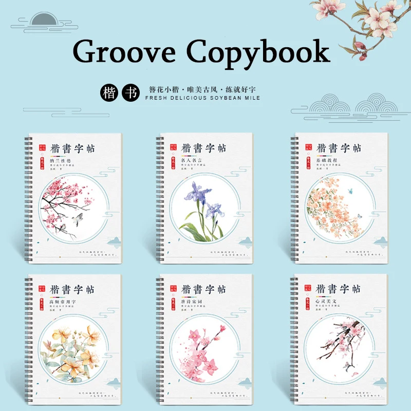 6 vnt 3D Kinų Simbolių Daugkartinio naudojimo Groove Kaligrafija Copybook Trinamos pen Sužinoti, hanzi Suaugusiųjų Meno knygų rašymas Siųsti dovanas