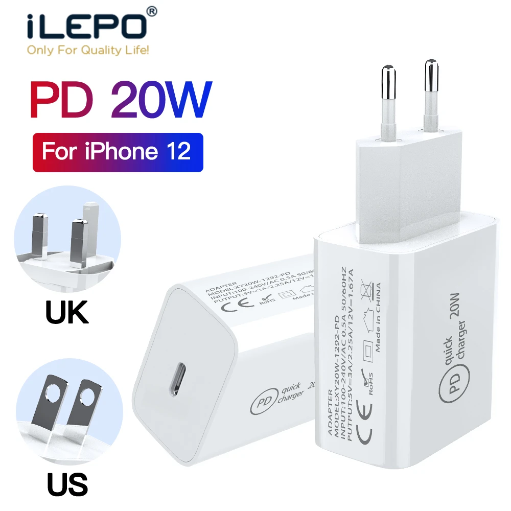 ILEPO 20W PD Įkroviklis iPhone 12 Max 12 Mini Pro 12 11 Pro Max XR 8 Plius USB C Tipo Greito Įkrovimo iPad 4 Oro 2020 