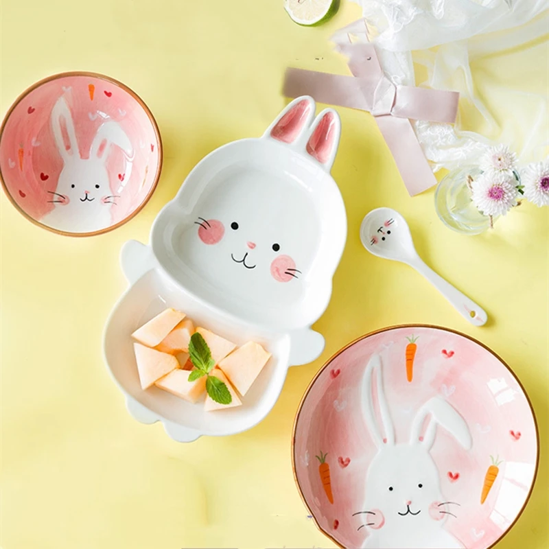 Vaikų Namų Valgymo Indai Mielas Gyvūnų Kūdikių Porceliano Indai, Keramikinės Plokštelės su Tinkleliu Taurės Pusryčiai Porceliano Rinkinys