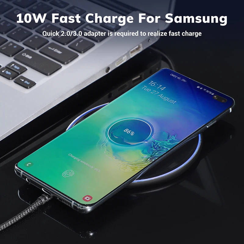Belaidžio Kroviklio 10W Samsung S9 S10+ 9 Pastaba 8 Veidrodis Wireless Charging Pad 7.5 W, 