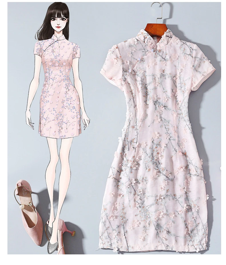 2020 mados modernus šalies appliques rausvos mergaitės Cheongsams suknelė