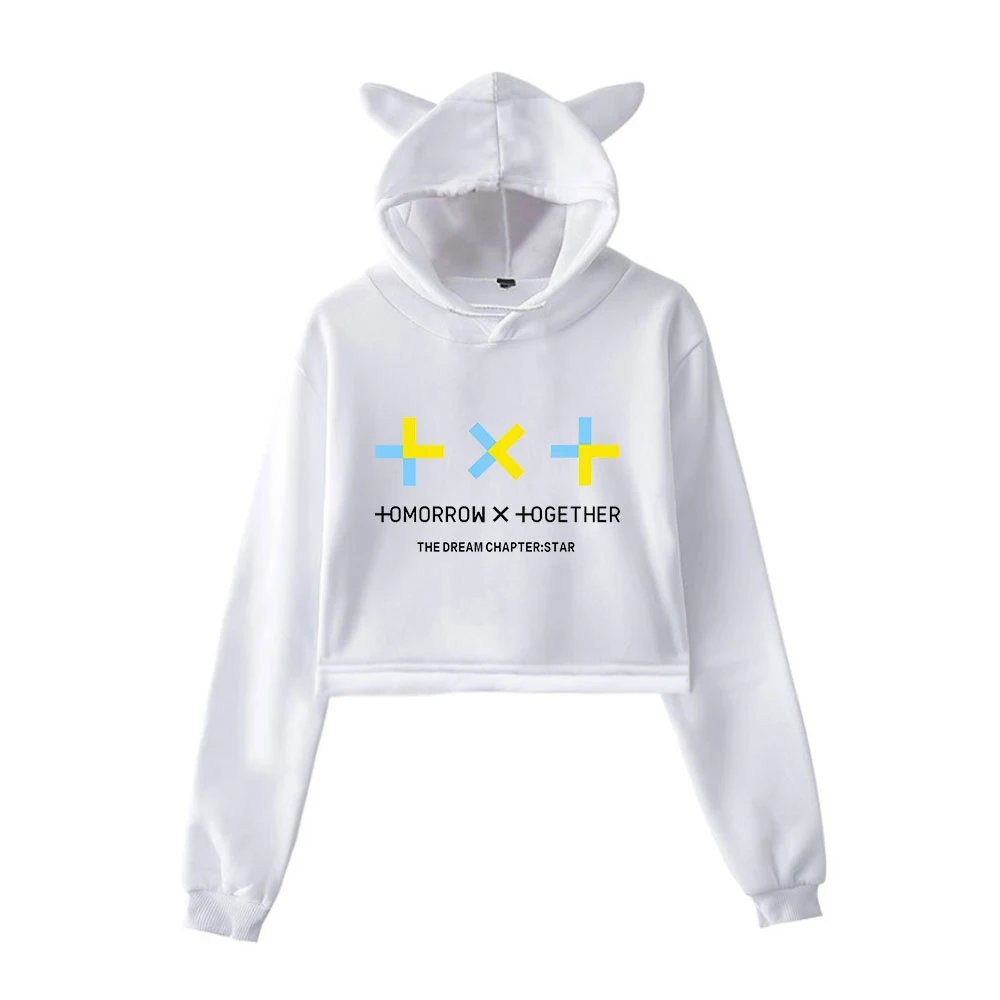 Kpop TXT RYTOJ X KARTU Grupės Logotipas YEONJUN Kačių Ausų Hoodies Palaidinukė mados Moterų Atsitiktinis Hoodies Palaidinės Plius Dydis
