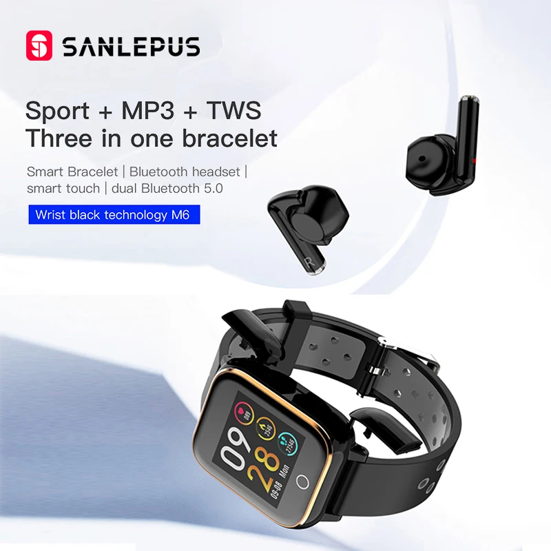 2020 SANLEPUS Smart Žiūrėti Belaidės Ausinės Su MP3 Fitneso Apyrankė Vyrams, Moterims Smartwatch 