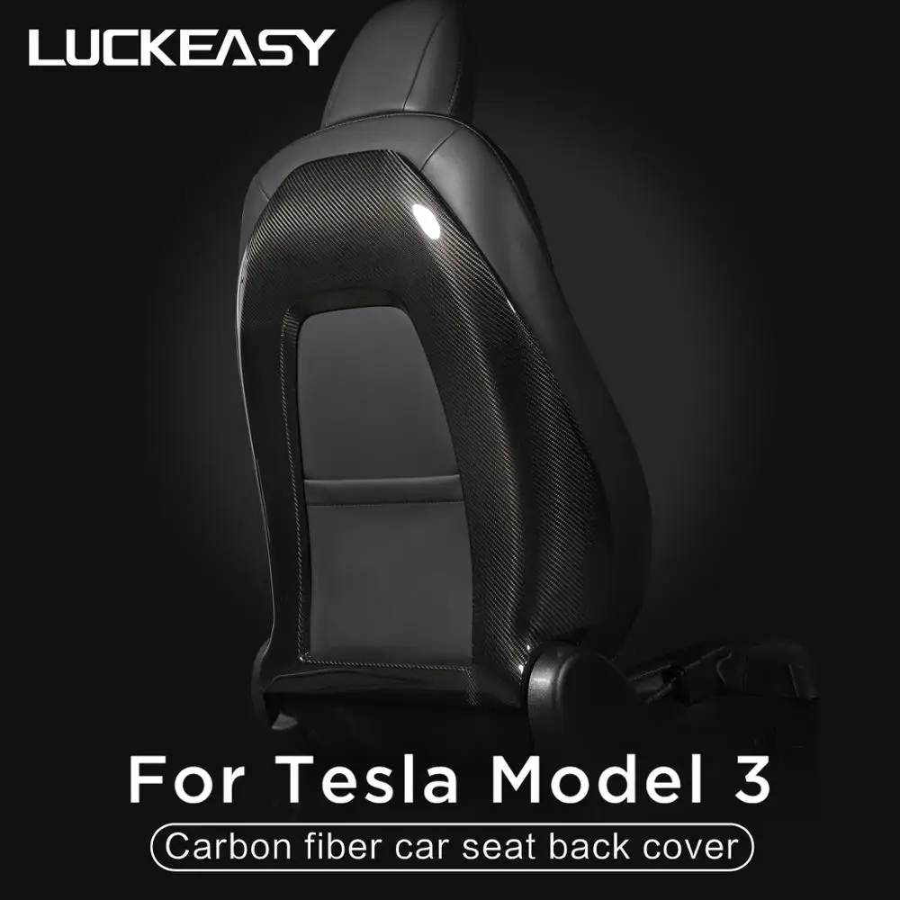 LUCKEASY Tiesa anglies pluošto sėdynė atgal Tesla Model 3 2017-2020 Automobilio interjero aksesuarų sėdynės nugaros apsauga pleistras 2vnt/komplektas