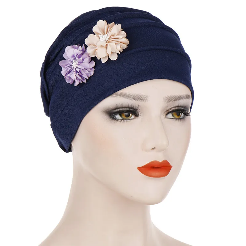 Du gėlių skarelė skrybėlę kietas medvilnės vidinį hijabs musulmonų šukuosena moterims turbaną variklio dangčio femme musulman hijab underscarf bžūp