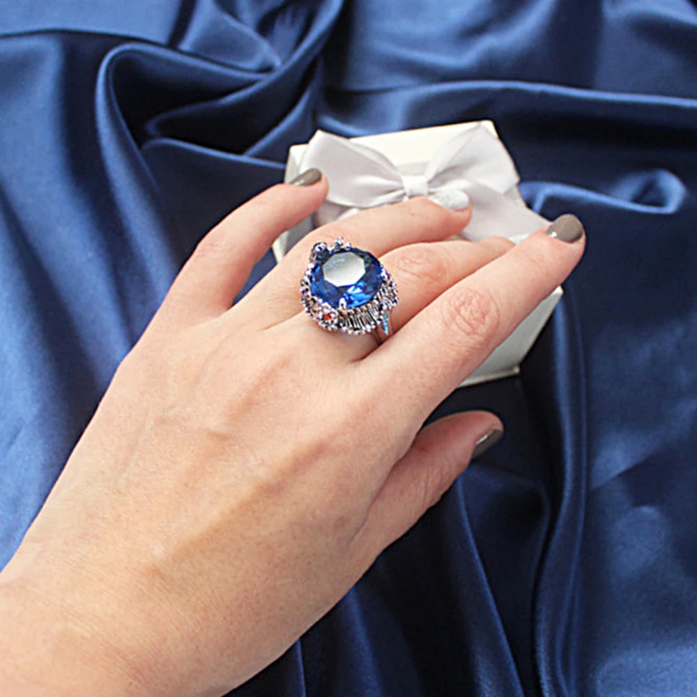Prabangių papuošalų Gamyklos tiekėjas Big blue akmens žiedai madinga papuošalai aukščiausios kokybės, greitas pristatymas didelio piršto žiedą, moterims