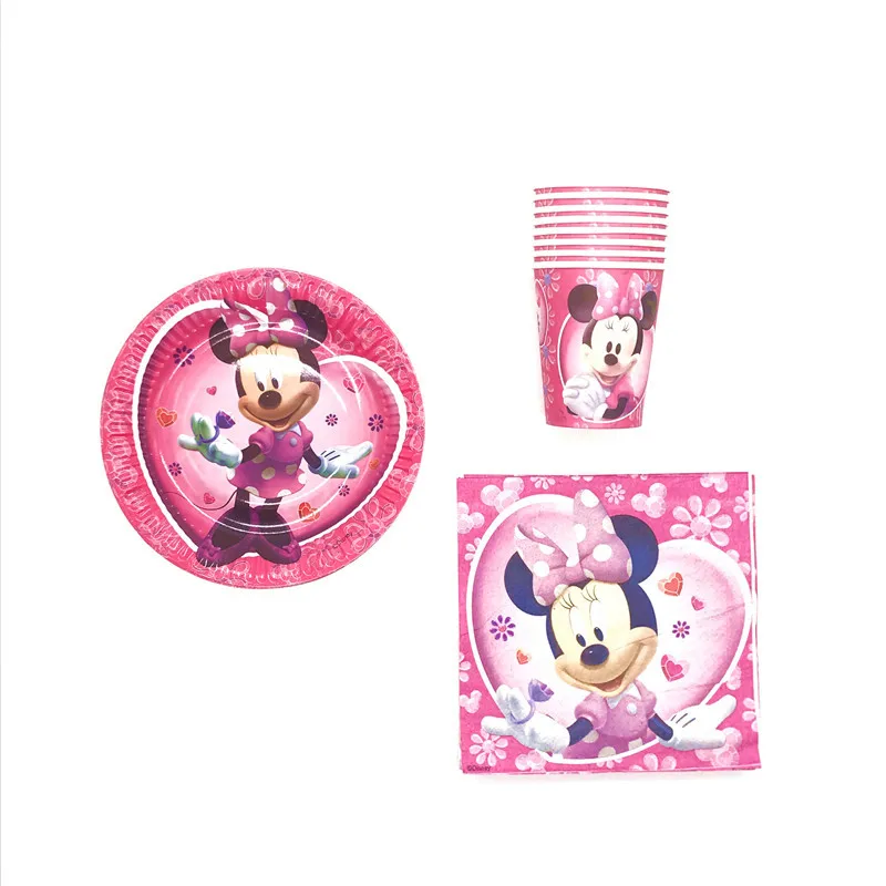 49pcs Minnie Mouse Gimtadienio Dekoracijas, Rausvos spalvos, Popieriniai Taurės Plokštė Vystymo Staltiesė Vestuvių Vienkartiniai Indai, Šalies Prekių