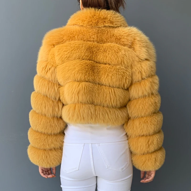 MAOMAOFUR Moterų Nekilnojamojo Fox Fur Coat Žiemos Trumpas Stiliaus Kailio Striukė Skatinimo Šiltų viršutinių drabužių siuvimas Visą Rankovėmis Natūralios Lapės Kailinius