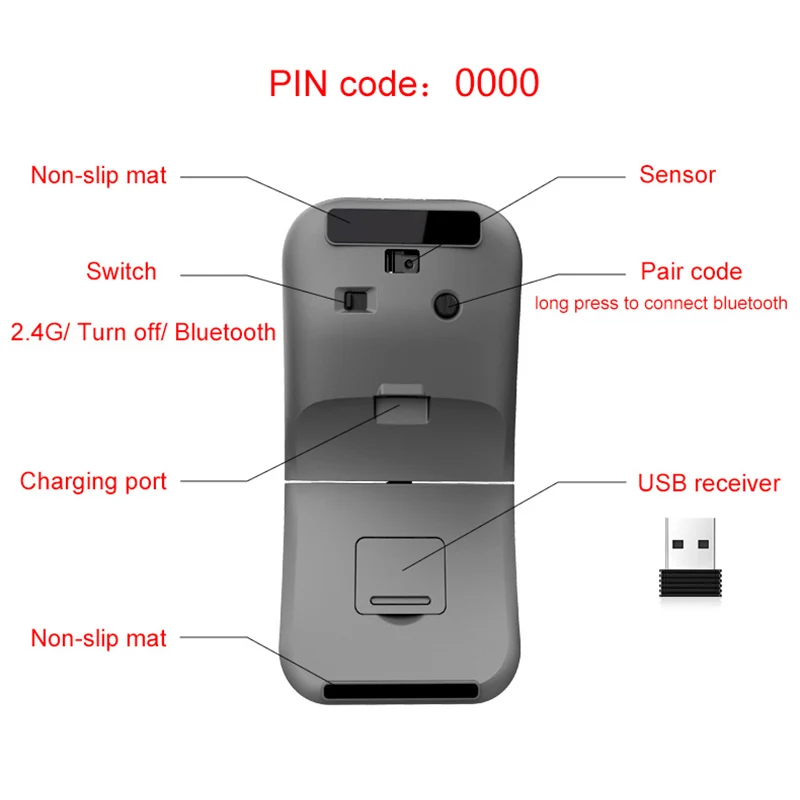 2.4 G USB Wireless+Bluetooth Veidrodėliai Pelės Įkrovimo Ergonomiškas Žaidimų Pelės 