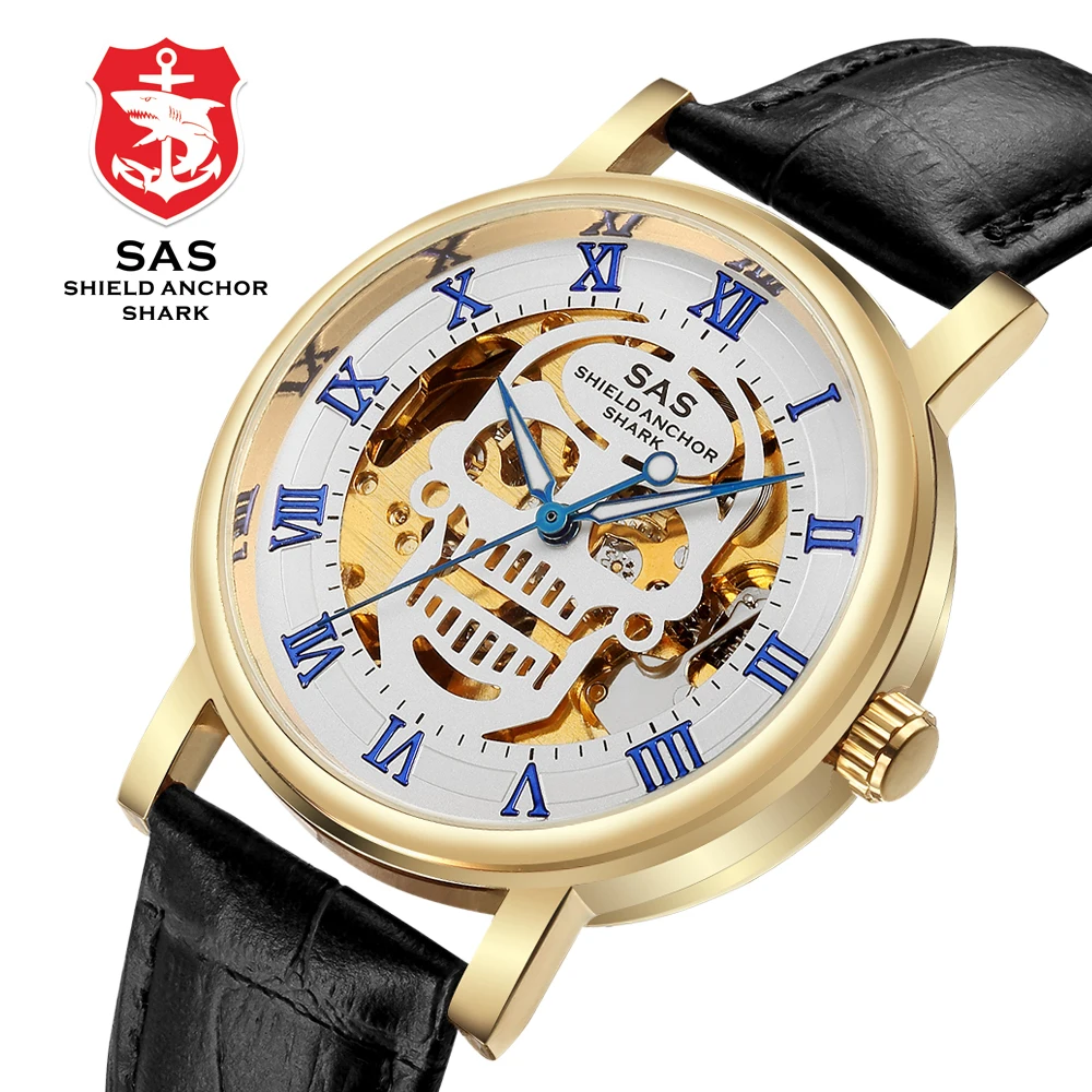 Vyriški Prabangūs, Aukso Mechaninė Riešo Žiūrėti Vyrų Odos Mados Skeletas Automatinis Mechaninis laikrodis Vyrų Laikrodis Montre Homme Reloj