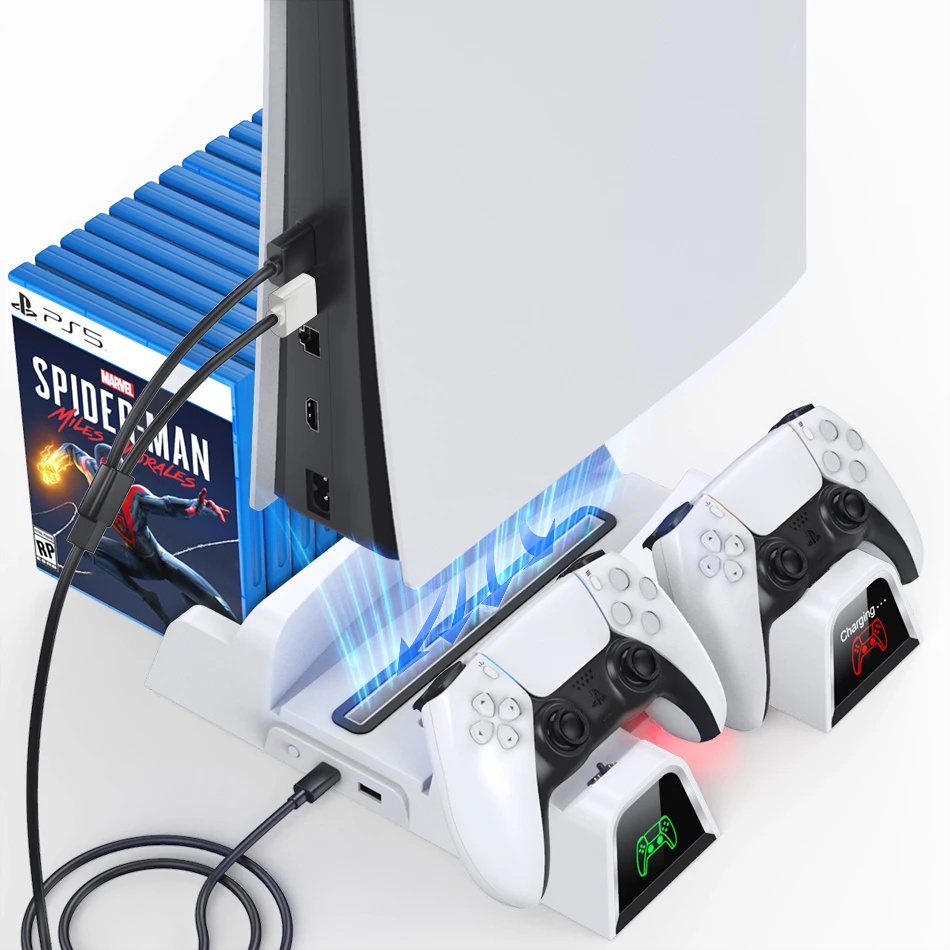 OIVO PS5 Dual Controller Įkroviklis Konsolės Vertikalus Aušinimo Stovas Greito Įkrovimo Stotis LED Ventiliatorius SONY Playstation5 Disc/Digital