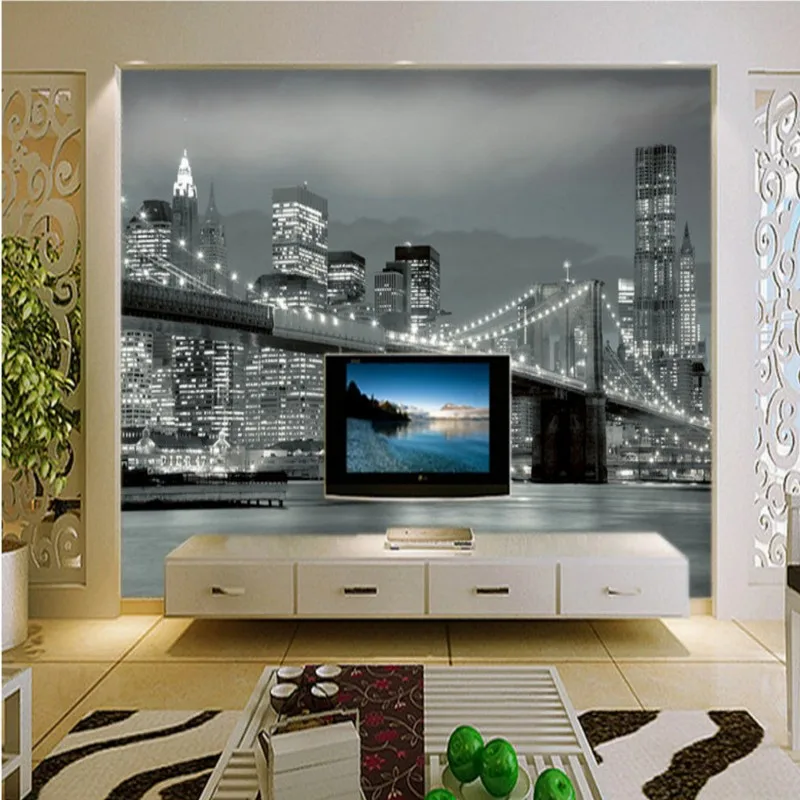 Foto tapetai niujorko Tiltas Suspension Bridge Architektūra Naktį mano, TV Foną, Sienos Freskos kambarį užsakymą tapetai
