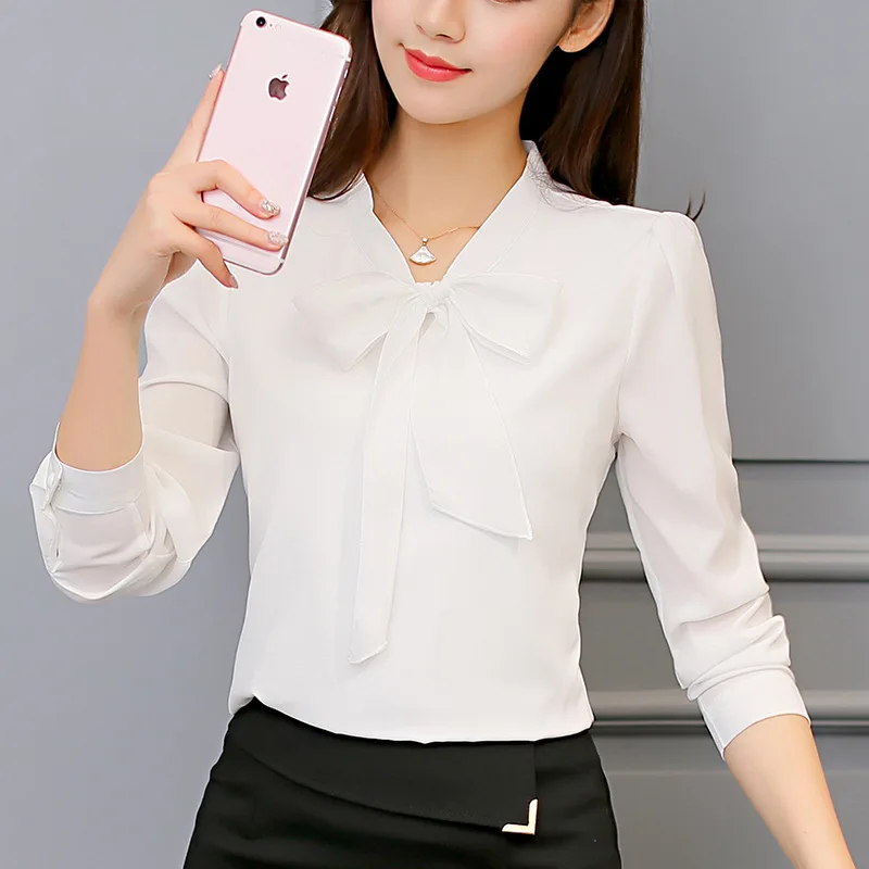 Pavasario 2020 Korėjos Moterys Balti Marškinėliai Atsitiktinis Ilgomis Rankovėmis Marškinėliai Moteris Streetwear Slim Šifono Palaidinė Elegantiškas Biuras Ponios Viršūnės