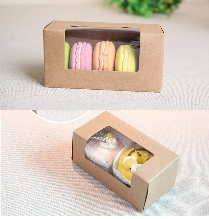Kraft popierius Macarons dėžės, kraft pakuotės dėžutė su pvc langą ,sausainių kepimo kraft dovanų dėžutėje