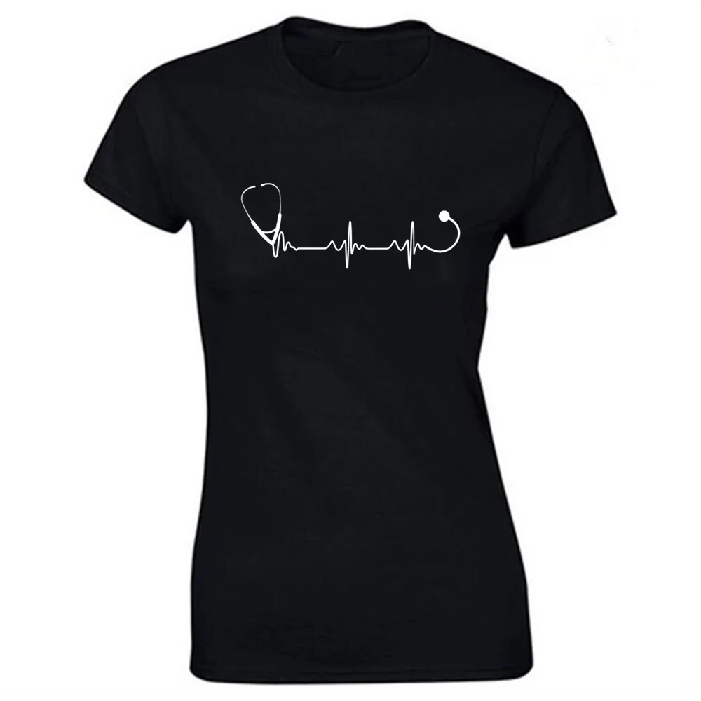 Širdies plakimas Echoscope Gydytojas T Marškinėliai Moterims Merginos Šukuotinės Medvilnės Trumpos Rankovės Juokinga Moters Medicinos sesuo T-shirt Tees