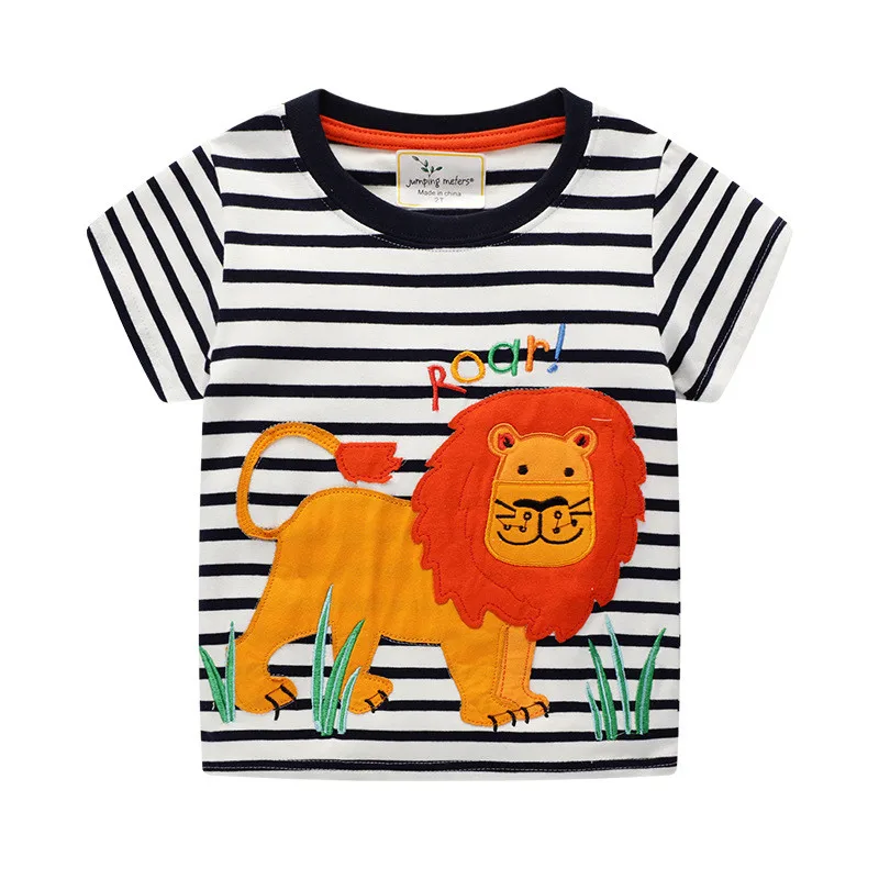 šokinėja metrų Tees & Viršūnes kūdikių berniukų naujas dryžuotas animacinių filmų t shirts aplikacijos liūtas vasaros mados drabužių karšto pardavimo vaikams drabužių