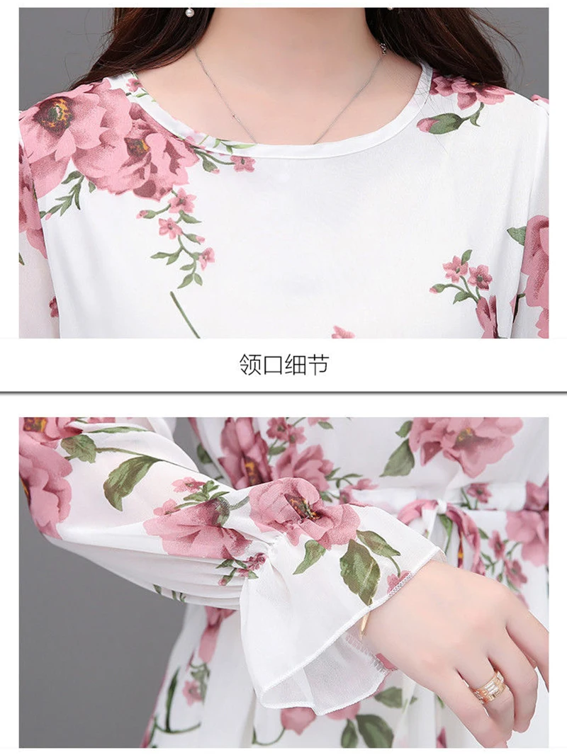 Moterų Pavasario Vasaros Stilius Šifono Palaidinės, Marškinėliai Lady Atsitiktinis O-Kaklo Gėlių Spausdinti ilgomis Rankovėmis Blusas Viršūnes DF3122