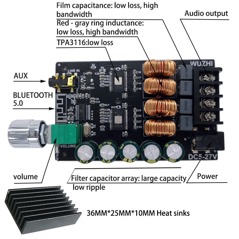 ZK-1002 HIFI TPA3116 Bluetooth 5.0 Didelio galingumo Skaitmeninis Stiprintuvas Stereo Valdybos 100W+100W AMP Amplificador o Namų kino Teatro