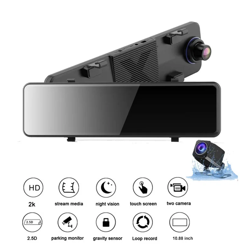 TAVIN 2K-Dash Cam Automobilių dvr 10.88 colių Full HD Jutiklinis Ekranas, galinio vaizdo Veidrodėliai 2560*1440P auto Vaizdo įrašymo Dvigubas Objektyvas Su GPS