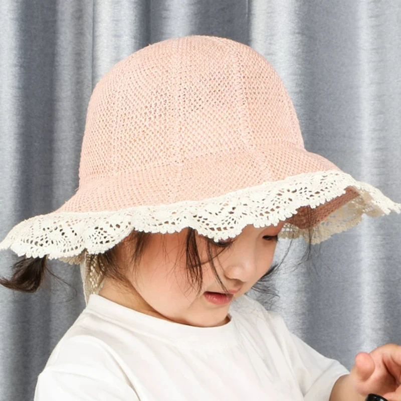 2019new Vasaros Kūdikių Mergaitės, Nėriniai Vaikų Kvėpuojantis Šiaudų Skrybėlę Vaikų Mergaičių mielas Juostelės skrybėlę Mergina saulės kepurės Snapeliu Kibirą bžūp 4-8years
