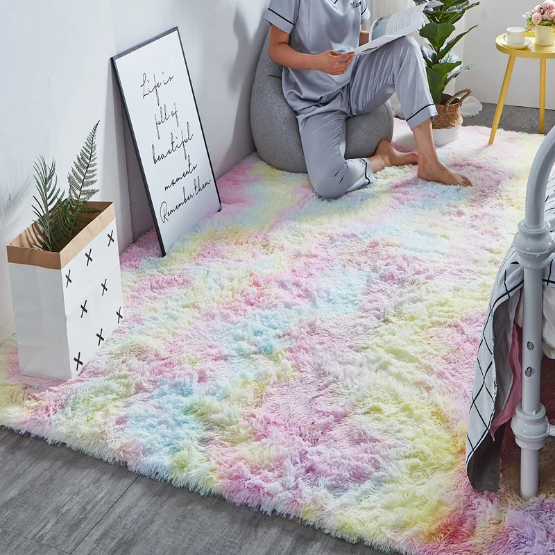 Vaivorykštė kilimų gradientas tie dažai pliušinis kilimas kambarį kavos stalo padas kilimų miegamojo lovos bay lange kilimas kūdikių nuskaitymo kilimėlis