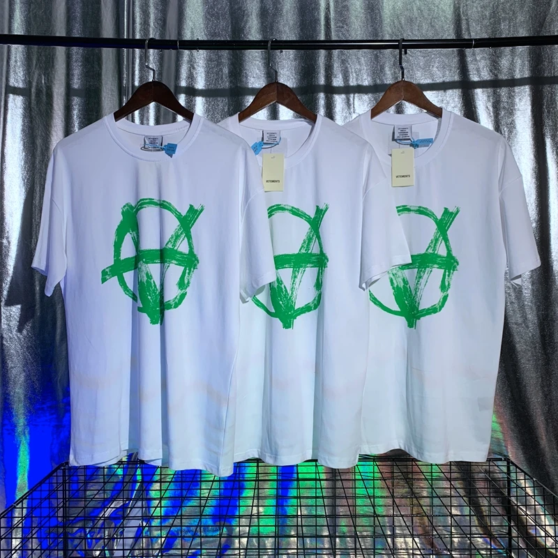 VETEMENTS White & Green marškinėliai 2020 Naujas Vyrai Moterys VETEMENTS Anarchija T-shirts Vasaros Atsitiktinis Stebėjimo VTM Tee Geros Kokybės Viršūnės