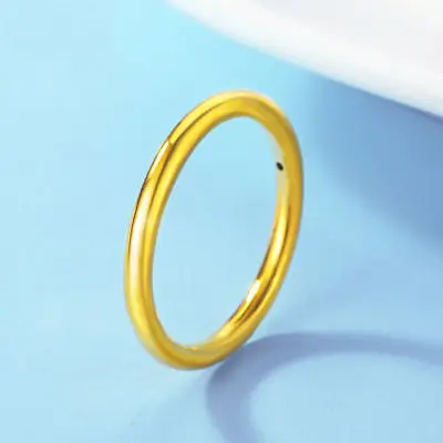 1PCS Nekilnojamojo Grynas 24K Geltonojo Aukso 3D Sklandžiai-Formos Žiedas Juosta 1.1 mmW Moterų Mergina Plonas Žiedas JAV 6-9