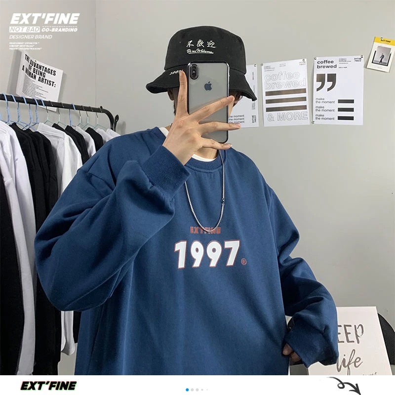 Extfine 1997 Šiltu Vilnos Megztiniai Negabaritinių Hoodies Vyrų 2020 M. Žiemos Tirštėti Palaidinės Korėjos Streetwear Puloveriai Atsitiktinis