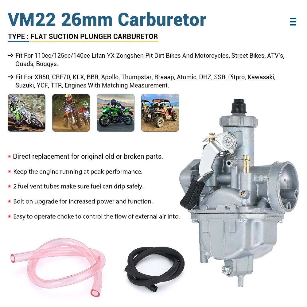 Nemokamas Pristatymas Mikuni Karbiuratorius VM22 26mm 110cc 125cc Duobę Dirt Bike ATV Quad PZ26 Veiklos Karbiuratorius Dalis VR-CBR02