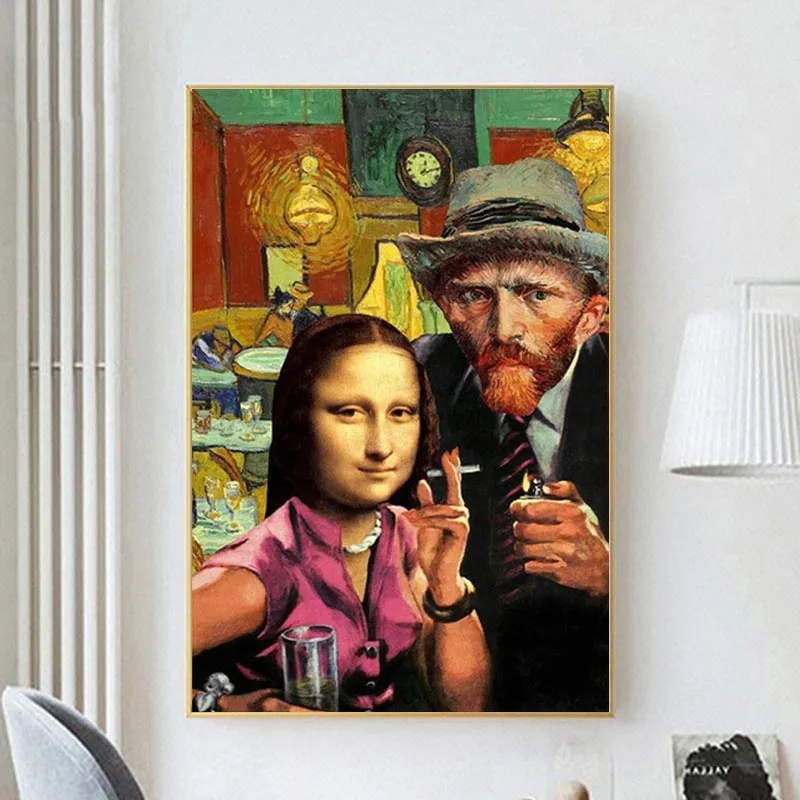 Juokinga Meno Mona Lisa, ir Van Gogh Rūkymas Drobės, Paveikslai, Sienos Menas, Plakatų ir grafikos Da Vinci Žinomų Paveikslų Kambarį