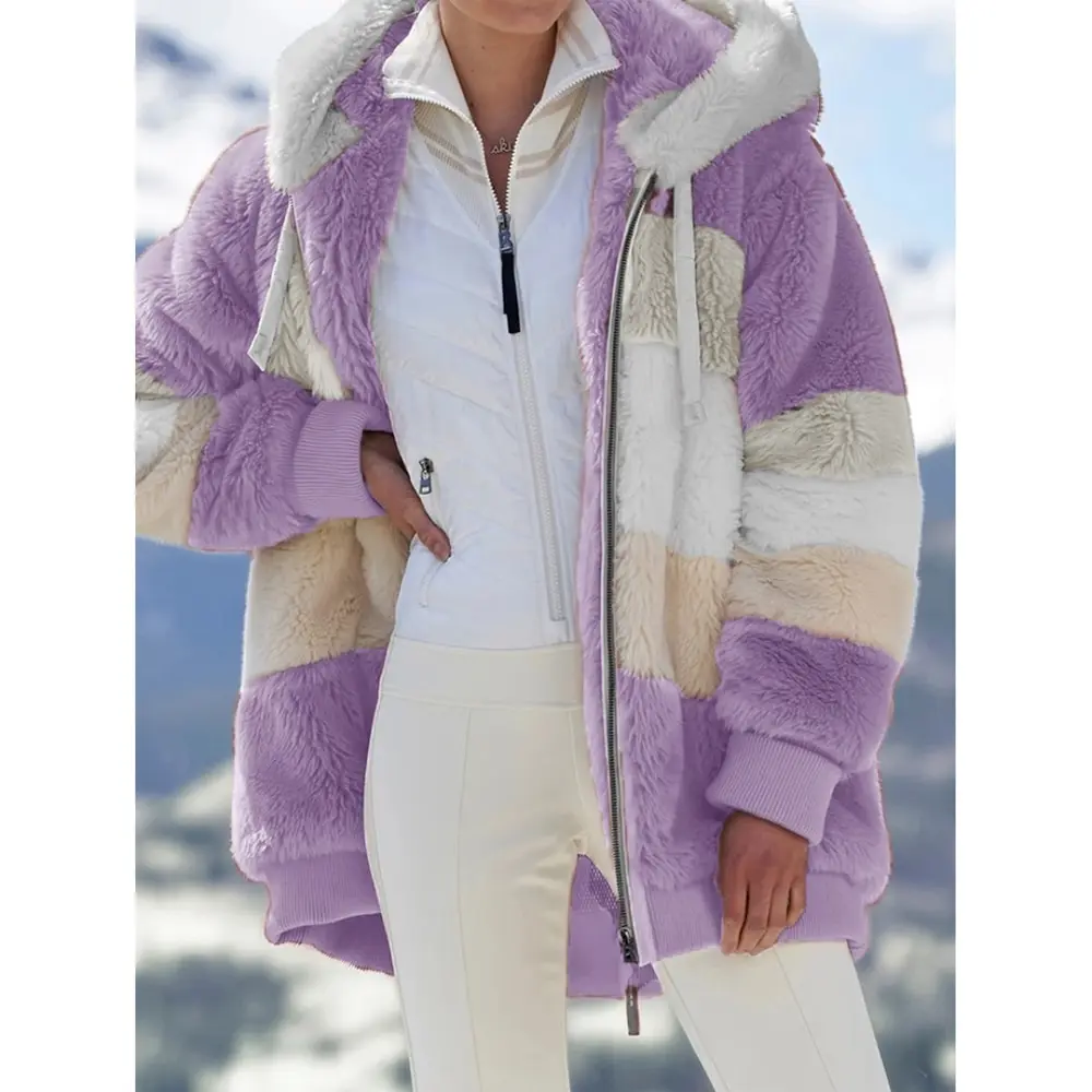 Žiemos manteau femme hiver mados Pliušinis kailis kratinys užtrauktukas kišenėje žiemos Gobtuvu retro ilgomis Rankovėmis Plius Dydis Moterų Top Coat