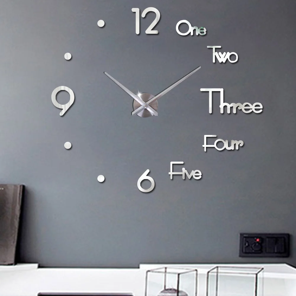 Didelis Sieninis Laikrodis Modernus Dizainas, 3D Sienų Lipduko Laikrodis Žiūrėti Silent Namų Dekoro Kambarį Akrilo Veidrodis Sidabro Sieniniai Laikrodžiai
