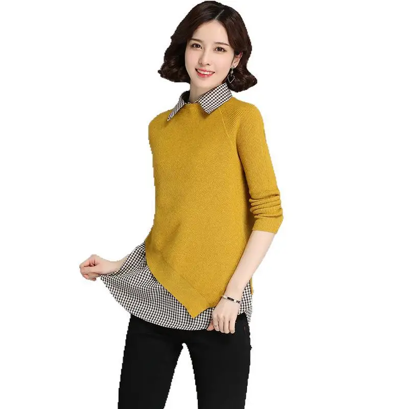 2020 m. rudens ir wintersweater naujų neteisėtų nupjautas kraštas moterų megztinis mezgimo megztinis viršuje atvartas pledas marškiniai netikrą du