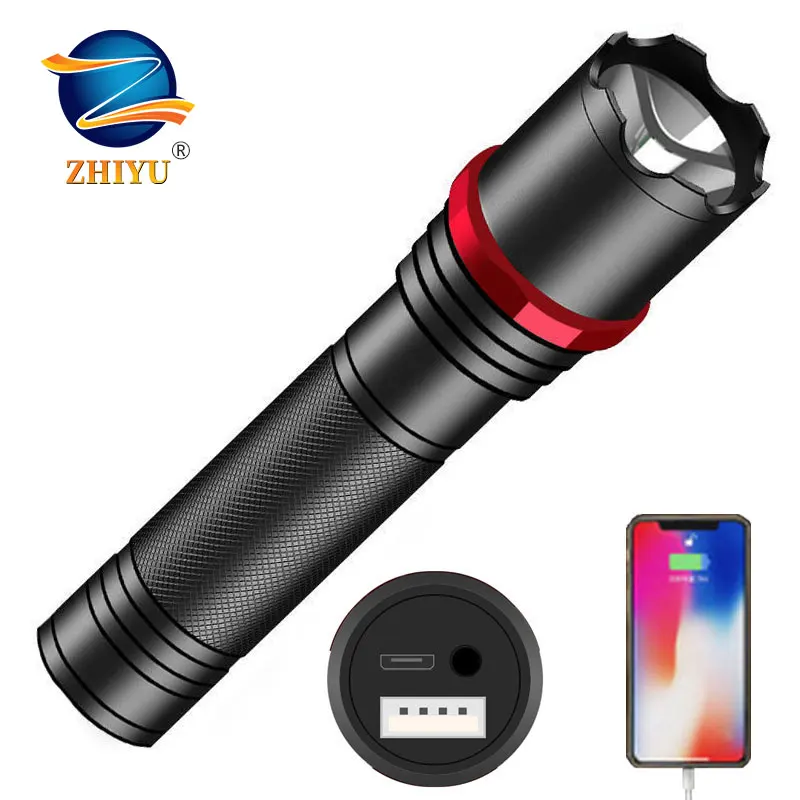 ZHIYU Galia Banko T6 LED Žibintuvėlis USB Įkraunamas Žibintuvėlis Šviesos Zoomable Lempos, 3 Režimai, Kempingas, Lauko Avarinių Žibintų Naujas