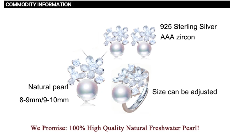 ZHBORUINI Mados Perlų Papuošalų Rinkinys Natūralių Gėlavandenių Perlų Gėlės Žiedas, Karoliai, Auskarai, 925 Sterlingas Sidabro Papuošalai Moterims