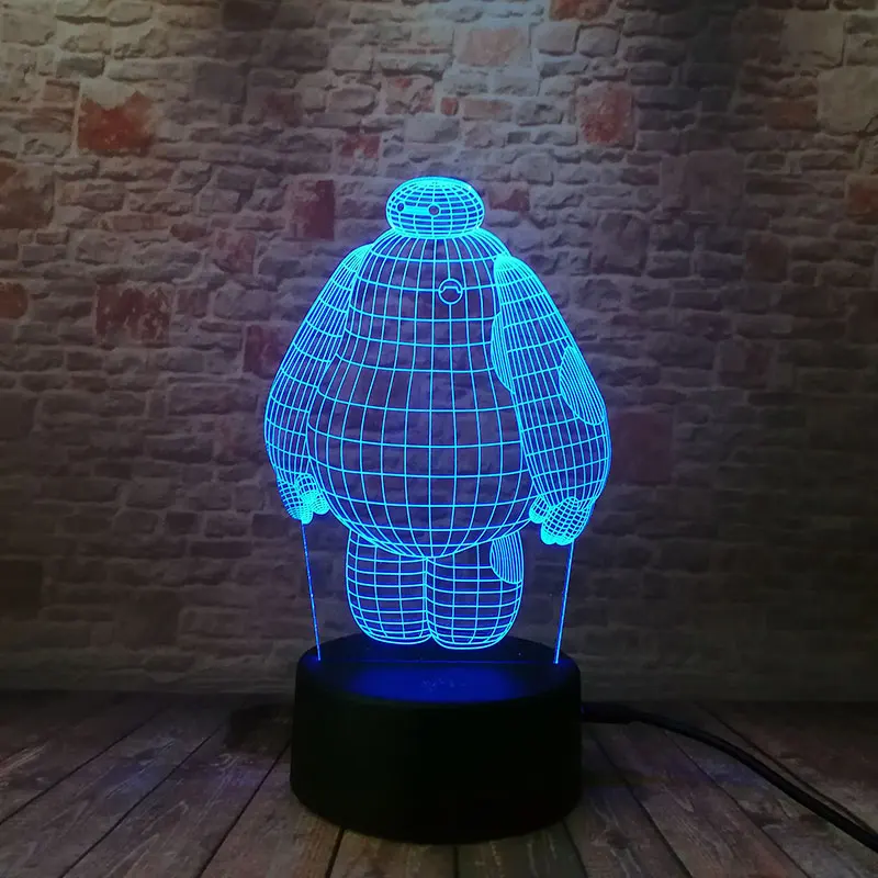 Šviesos Baymax Roboto Modelį, 3D Iliuzija LED naktinė lempa Šviesos Spalvinga Touch 