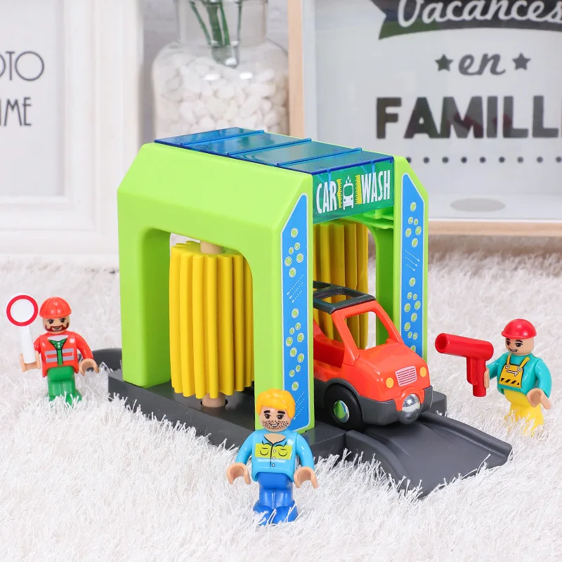Žaislas, Automobilių plovykla Geležinkelių Automobiliu Nustatyti Traukinio Bėgių Žaislų Kūrimo Bloką, Sunkvežimių Nustatyti Vaiko Žaislai Suderinama Medinių bėgių vaikų puzzle žaislas automobilis