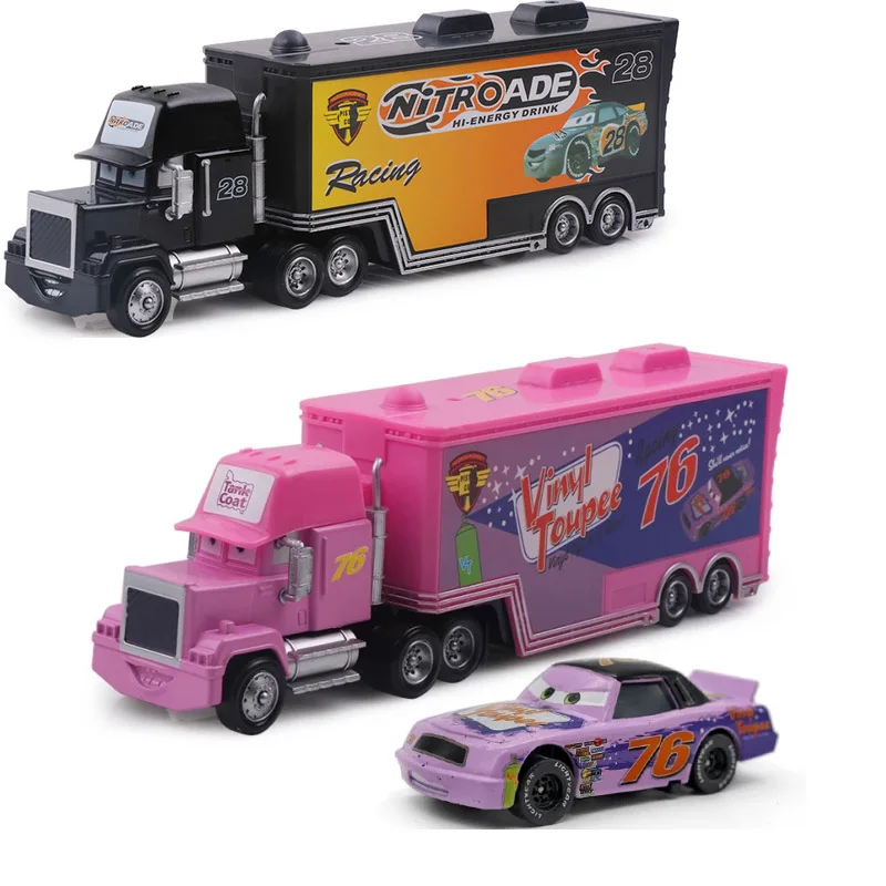 Disney Pixar Automobilių Žaibas McQueen Karalius Mack Dėdė Truck & Car Set 1:55 Diecast Modelis Žaislas Naujųjų Metų Kalėdų Dovana Vaikams