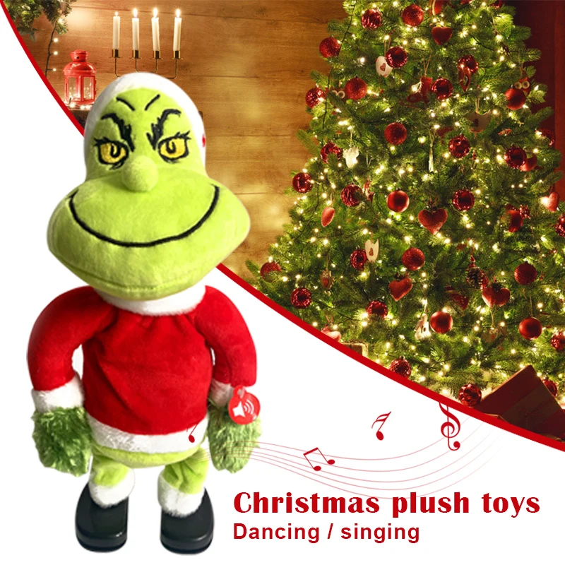 35cm Elektros Šokių Grinch Pliušinis Lėlės Kalėdų Darbastalio Apdaila Įdaryti Lėlės Vaikams Kalėdų Dovanos