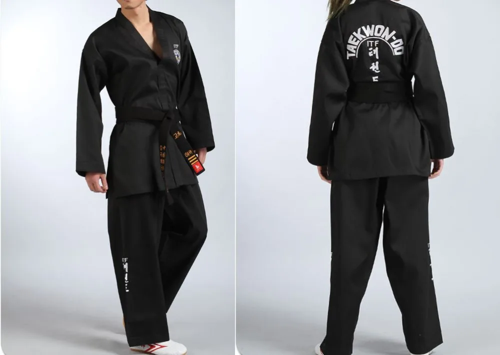 Unisex aukštos kokybės ITF juoda siuvinėjimas taekwondo kostiumai TKD taekwondo uniformos, kostiumai Tae kwon do drabužiai