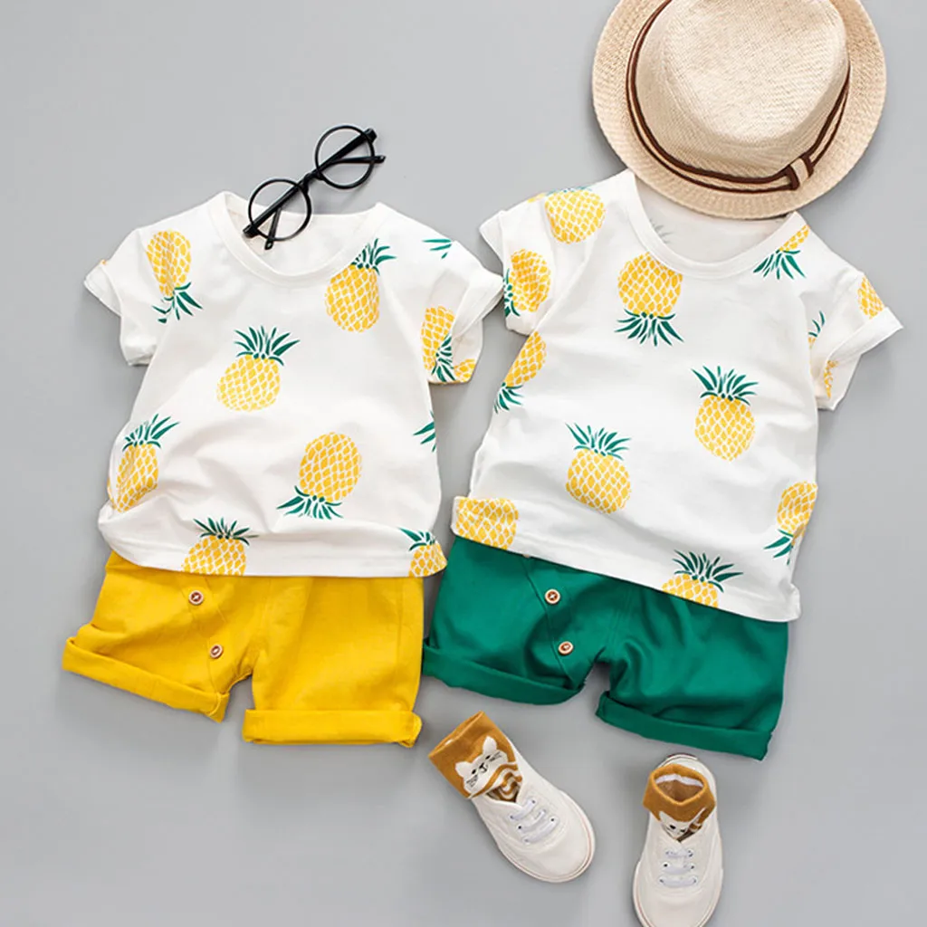 40# Baby Vaikų Berniukų Drabužiai Vaikams trumparankoviai Ananasų Print T-shirt Viršuje + vientisos Spalvos Šortai-Dviejų dalių kostiumėlį Ropa 